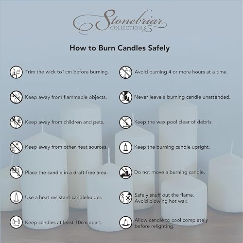 Stonebriar 6 Pack Tall 3 x 8 Inch 80 Hour Long Burning Unscented Ivory Wax Pillar Candles
