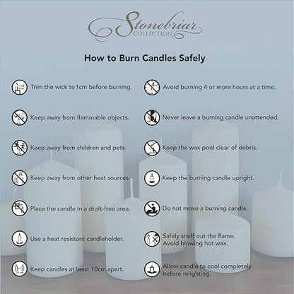 Stonebriar 6 Pack Tall 3 x 8 Inch 80 Hour Long Burning Unscented Ivory Wax Pillar Candles