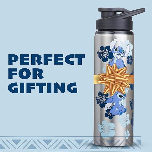 Silver Buffalo - Botella de agua de acero inoxidable LO0189ST Disney Lilo and Stitch, 25 onzas