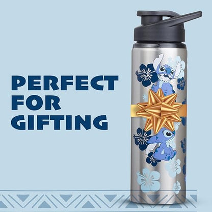 Silver Buffalo - Botella de agua de acero inoxidable LO0189ST Disney Lilo and Stitch, 25 onzas