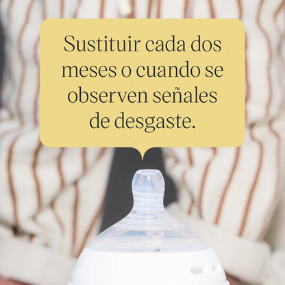 Tommee Tippee Tetinas para Biberón Natural Start, Flujo Medio, 3m+ | Paquete de 6, Tipo Pecho para Agarre Natural, Válvula Anticólicos, Silicona Suave, Libre de BPA