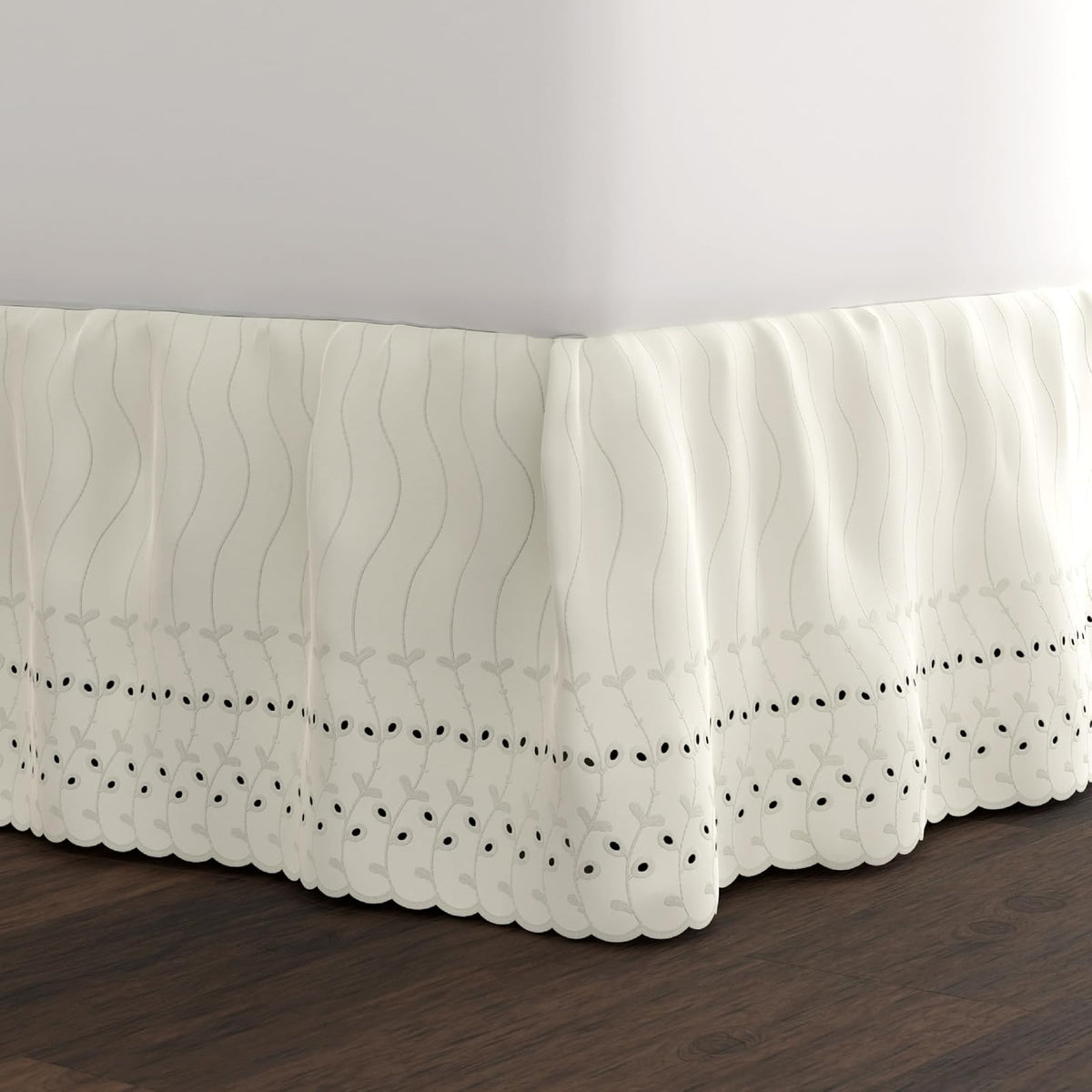 Fresh Ideas - Falda de Cama con Volantes y Ojetes, Caída de 14 Pulgadas - Individual - Bone Ivory