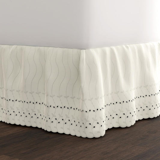 Fresh Ideas - Falda de Cama con Volantes y Ojetes, Caída de 14 Pulgadas - Individual - Bone Ivory