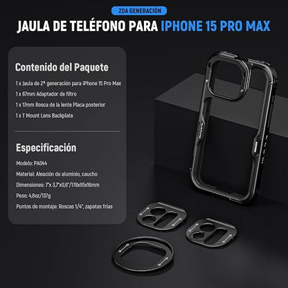 NEEWER 15 Pro MAX Cage [2nd Generación],Liberación Rápida Video Rig Estabilizador con 67mm Adaptador Filtro 17mm Placa Posterior Lente T Mount Lens Adaptador Compatible con Moment T Serie Lente,PA044