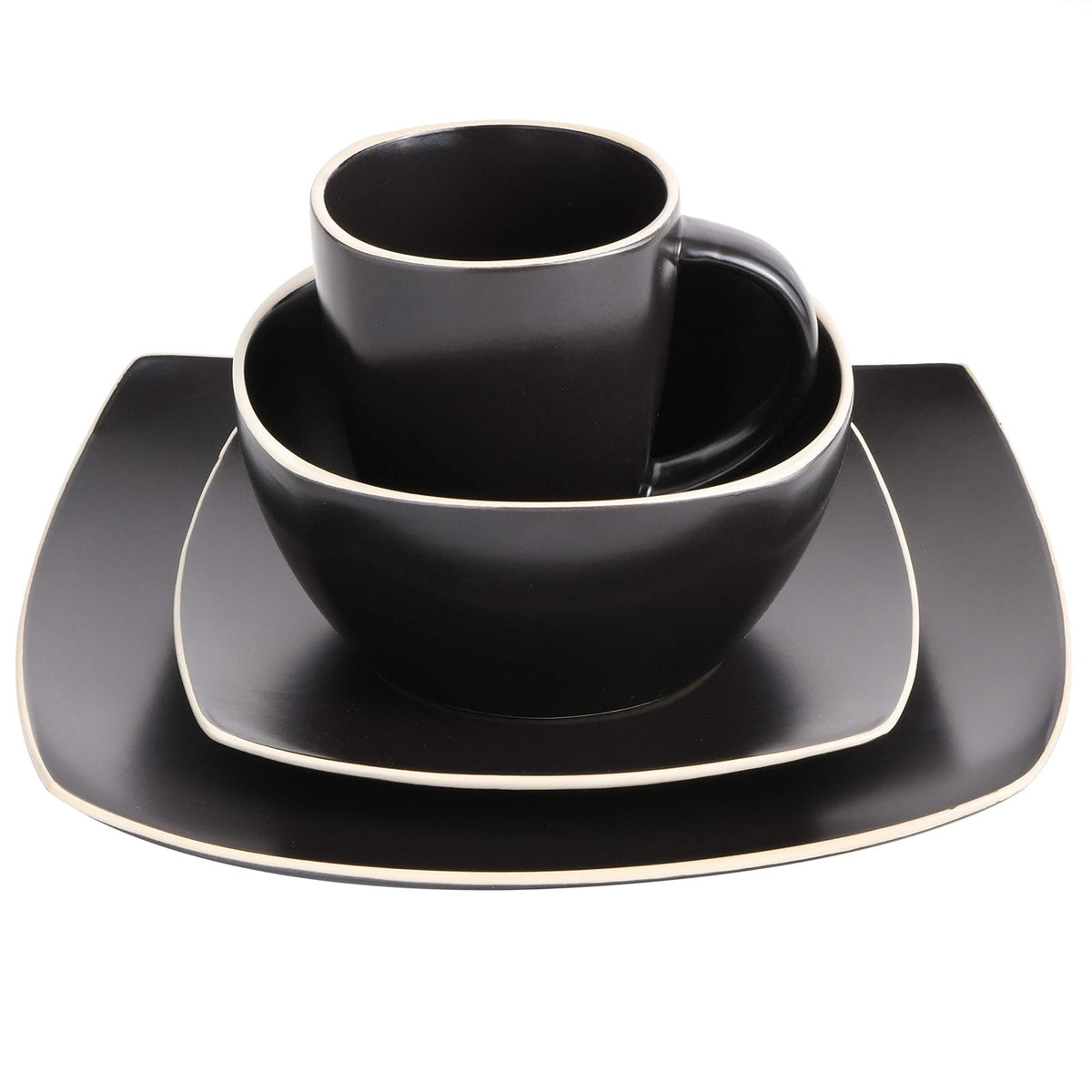 Gibson Home Soho Lounge mate Vajilla de 16 piezas, color negro, Negro, 1