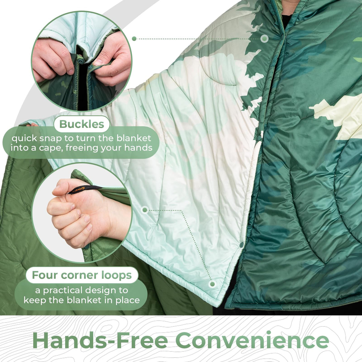 KingCamp Manta de Camping, Manta Portátil Alternativa al Plumón con Botones y Laços para Usarla, Impermeable y Cálida, Ideal para Viajes, Senderismo y Eventos al Aire Libre
