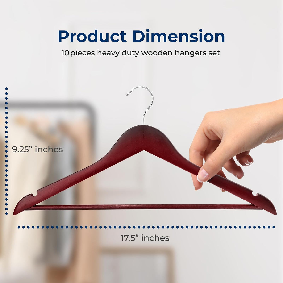 Serenelife Ganchos de Madera Premium, Ahorradores de Espacio, Resistentes, con Gancho Metálico Giratorio de 360°, para Abrigos, Pantalones y Vestidos, Negro, Pack 10