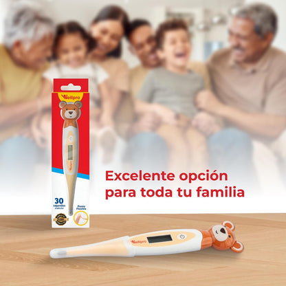 Wellpro Termómetro Pediátrico Digital Diseño de Osito, Anatómico creado especialmente para Bebés y Niños, Lectura Rápida en 30 Segundos, Diseño práctico