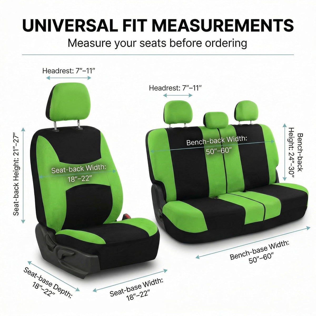 FH GROUP FB030GREEN115-SEAT Bucket Seat Cover and Bench Cover (Full Set Airbag Compatible with Split Bench Green)