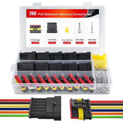Nilight - 260 conectores eléctricos de 6 pines, conector de cable macho y hembra, impermeable, conector de 6 vía para automóvil, camión, motocicleta, barco, juego de 10.