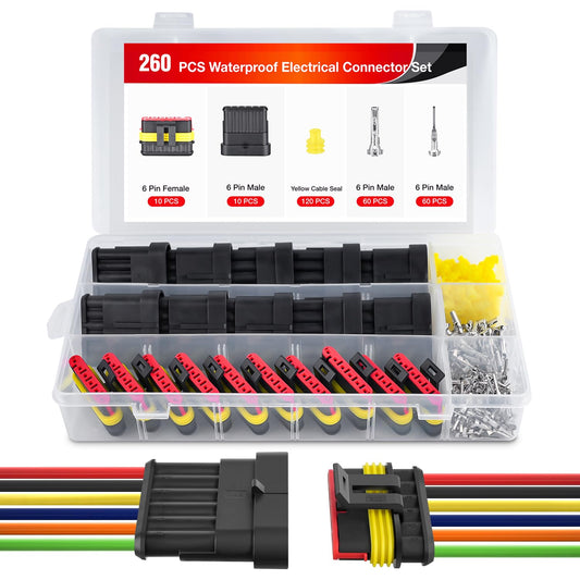 Nilight - 260 conectores eléctricos de 6 pines, conector de cable macho y hembra, impermeable, conector de 6 vía para automóvil, camión, motocicleta, barco, juego de 10.