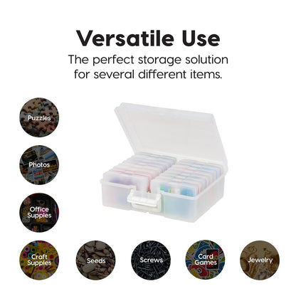 IRIS USA Caja Organizadora para Fotos, 16 Estuches, 2 Piezas, Perla | Compatible con fotos 4"x6", asa integrada, organizador para tareas, calcomanías, recortes y tarjetas didácticas