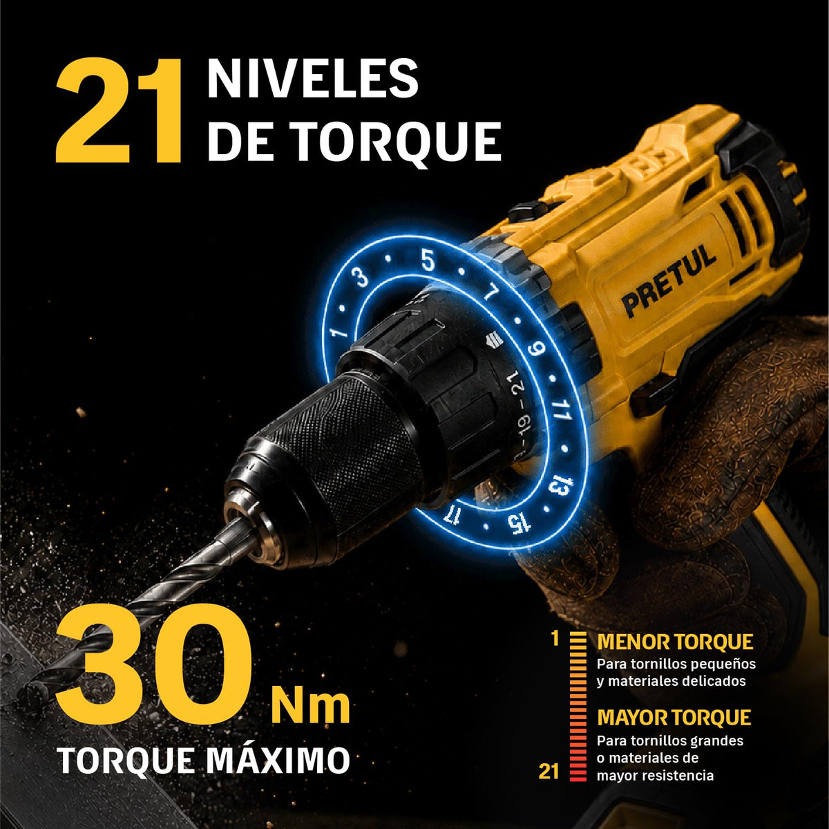 PRETUL TALI-20P2, Taladro/destornillador 1/2", 20V con 1 batería de 2Ah