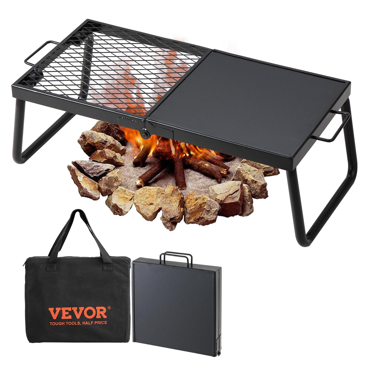 VEVOR Parrilla Giratoria para Fogatas Altura Ajustable 122,5 cm Parrilla Portátil de Acero Malla Diamantada de 36x36 cm Capacidad de Carga de 6kg para Fogatas de Campamento para Barbacoa al Aire Libre - 22.4*11 inch
