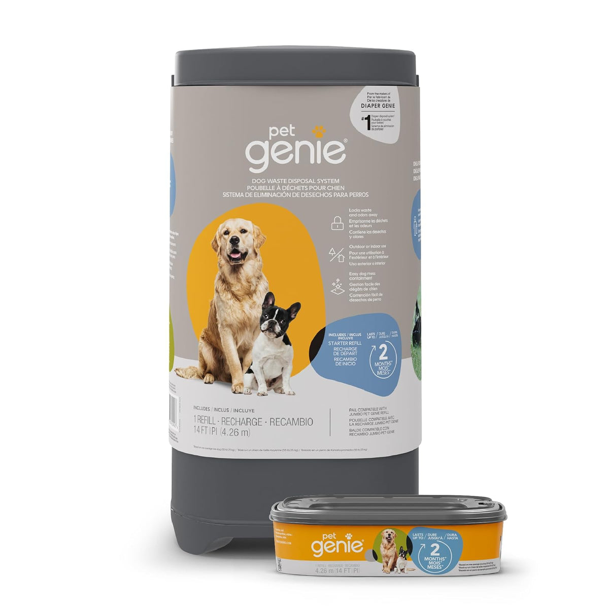 Pet Genie Sistema de desechos para Perros Bote de Basura con Control de olores y Tapa de Bloqueo para una Limpieza fácil | Incluye 1 Recambio