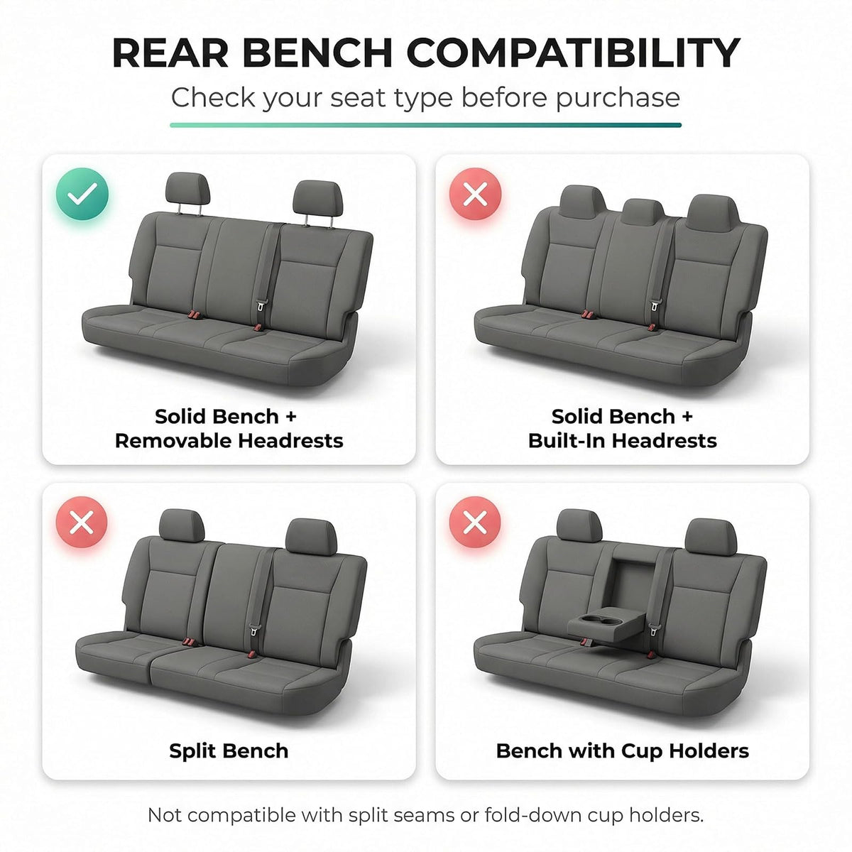FH Group Funda Universal para Asiento de Automóvil de Banco sólido para reposacabezas Desmontables, Ajuste Universal para Automóviles, Camiones y SUV (Beige/Negro)