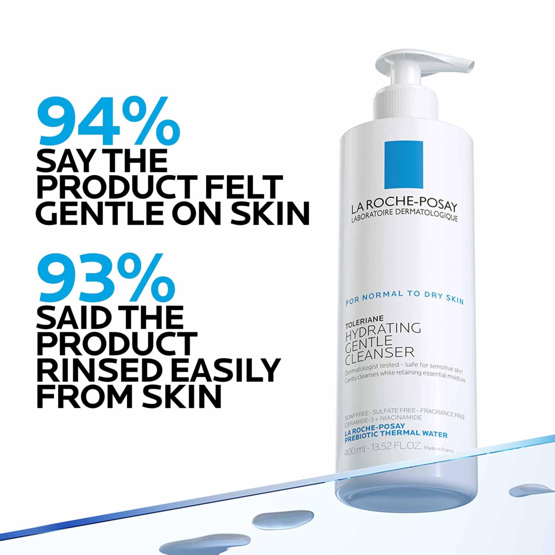 La Roche-Posay Toleriane Hydrating Gentle Face Wash Cleanser for Normal to Dry Sensitive Skin, 13.5 fl. oz., 0.9625 pounds, 400 mililitro, 1