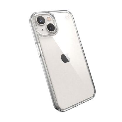 Speck Presidio Perfect Clear Funda Compatible con iPhone 14/13, Protección Caídas 4m, Bisel Elevado, Protección Antimicrobiana - Transparente