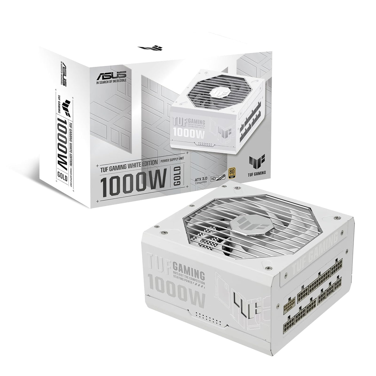 ASUS TUF Gaming 1000 W Gold White Edition (1000 W, Fuente de alimentación Totalmente Modular, 80+ Gold Certificed, componentes de Grado Militar, Doble rodamiento de Bolas, Ventilador de tecnología