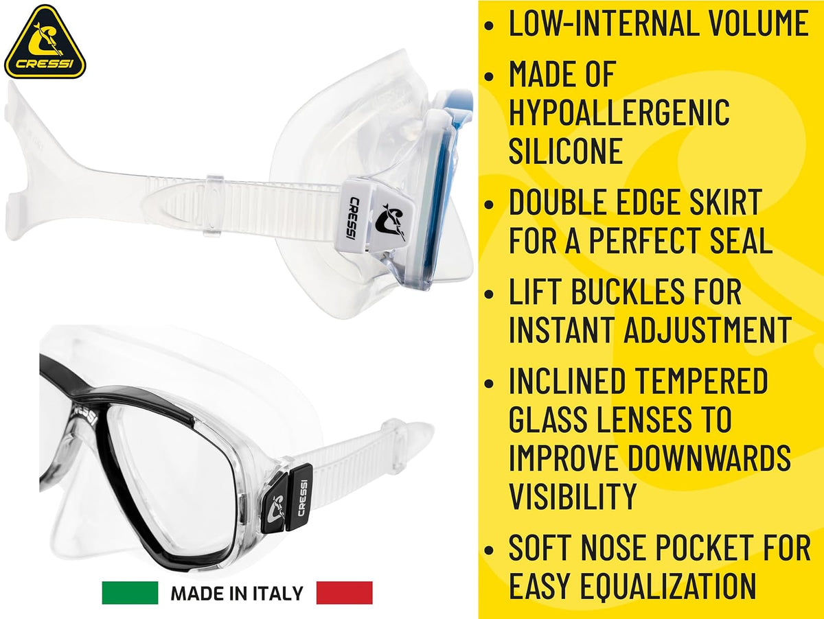 Cressi Perla, Mascarilla de Silicona para Adultos de Volumen Interior pequeño para Buceo, Snorkeling, Calidad Italiana Desde 1946