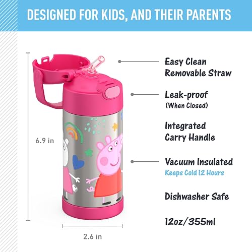 THERMOS FUNTAINER - Botella de acero inoxidable para niños, diseño de Peppa Pig