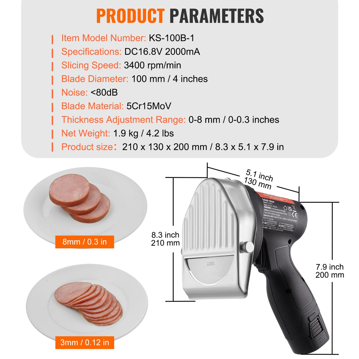 VEVOR Cuchillo eléctrico Shawarma