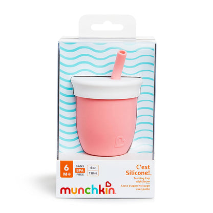 Munchkin C'est Silicona! Taza de entrenamiento abierta con popote para bebés y niños pequeños de 6 meses, 4 onzas, 1 paquete, coral