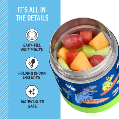 THERMOS FUNTAINER - Tarro aislado para alimentos, 10 onzas, apto para niños con cuchara plegable, Daring Dinos