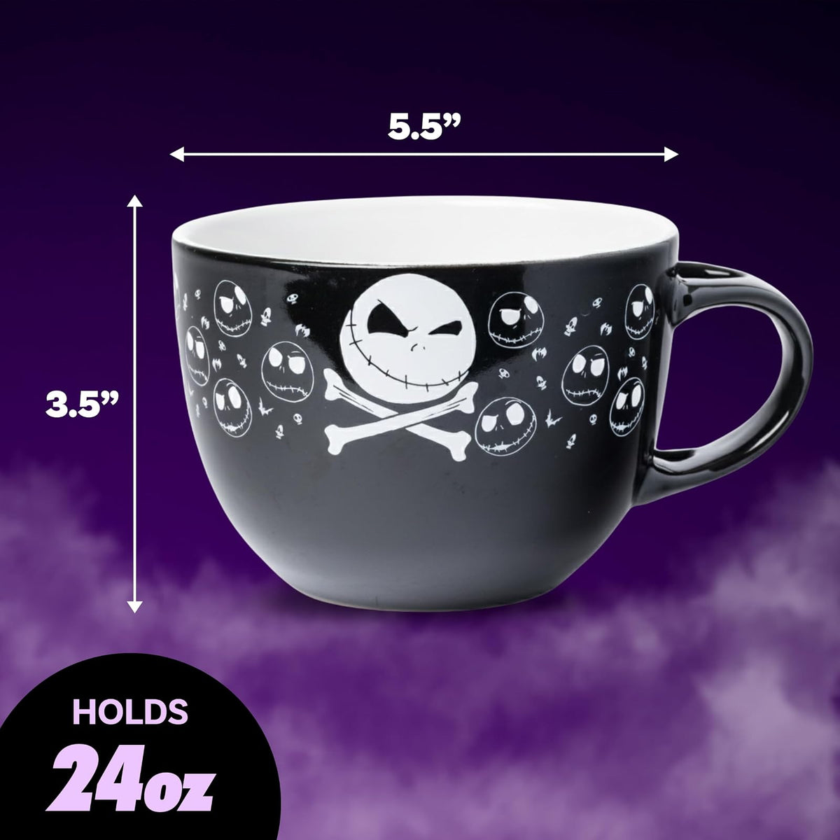 Silver Buffalo Nightmare Before Christmas Jack Cross Bones - Taza de sopa de cerámica con cuchara de 24 onzas