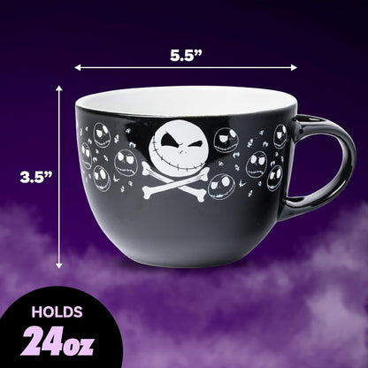 Silver Buffalo Nightmare Before Christmas Jack Cross Bones - Taza de sopa de cerámica con cuchara de 24 onzas