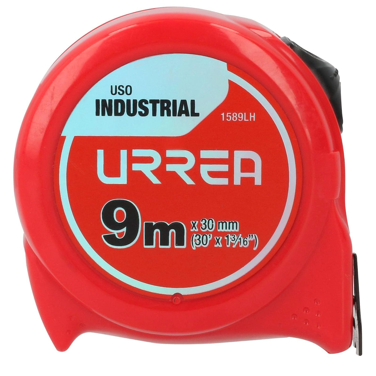 Urrea 1589LH Flexómetro Industrial con Hoja de Acero y Carátula de ABS + TPR, 9 M × 30 Mm, 3 Remaches