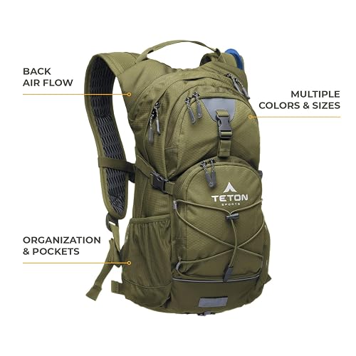 Teton Sports 18L, 22L Oasis Hydration Backpacks– Hydration Backpack for Hiking, Running, Cycling, Biking, Hydration Bladder Included – Plus a Sewn-in Rain Cover