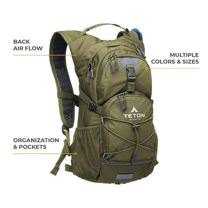 Teton Sports 18L, 22L Oasis Hydration Backpacks– Hydration Backpack for Hiking, Running, Cycling, Biking, Hydration Bladder Included – Plus a Sewn-in Rain Cover