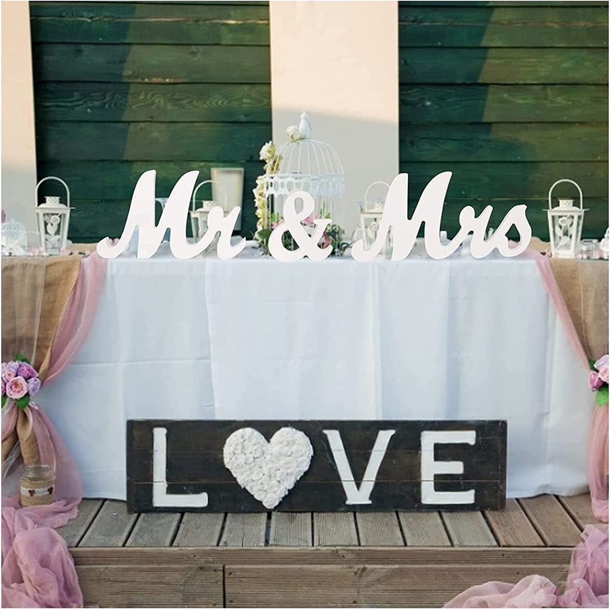 Señal de señor y señora, letrero de madera rústica no empotrado con letras de señor y señora, mesa de boda, accesorios de fotos, mesa de fiesta, decoración de cena superior, regalos de boda, blanco