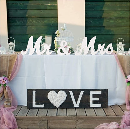 Señal de señor y señora, letrero de madera rústica no empotrado con letras de señor y señora, mesa de boda, accesorios de fotos, mesa de fiesta, decoración de cena superior, regalos de boda, blanco