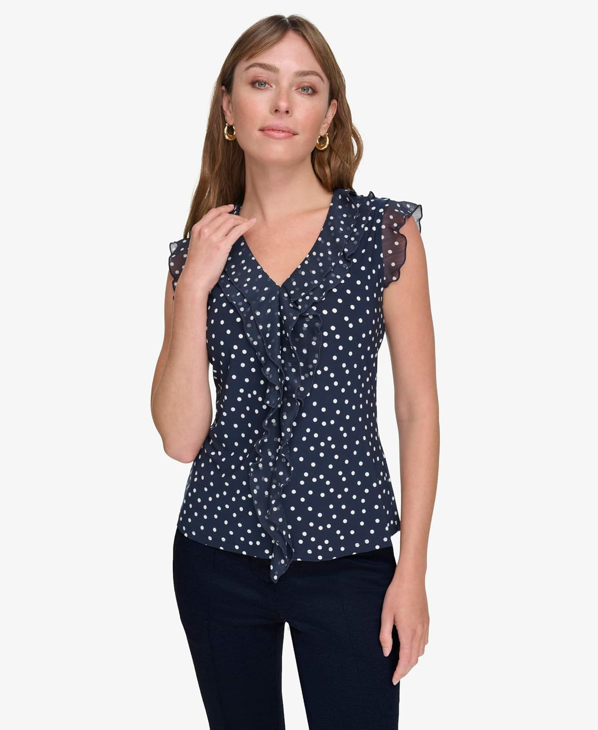 Tommy Hilfiger - Camisas de Trabajo sin Mangas con Volantes para Mujer