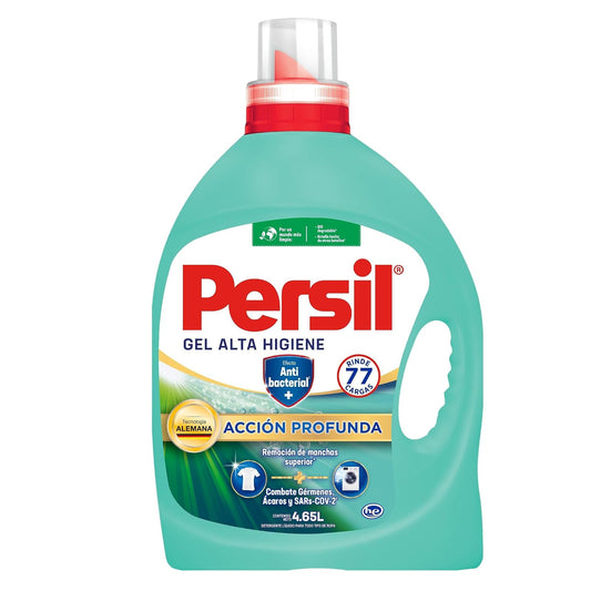 Persil - Detergente Gel Alta Higiene 4.65L Acción Profunda Plus con Efecto Anti-Bacterial (77 cargas), Remueve Manchas, Limpieza con Frescura Duradera, Tecnología Alemana