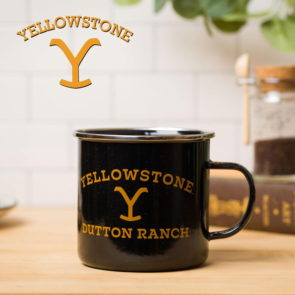 Silver Buffalo Yellowstone Dutton Ranch - Taza de campaña esmaltada, 21 onzas