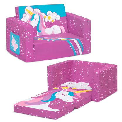 Delta Children Silla Unicornio Cozee Flip-out Convertible 2 en 1 Sillón Reclinable para Niños - Ligera y Portátil