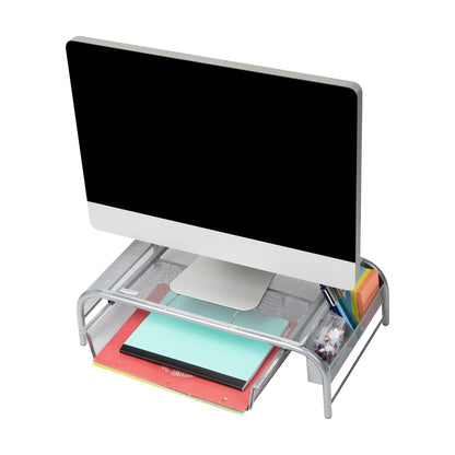 Mind Reader MESHMONSTA-BLK Soporte de Malla de Metal para Monitor y Organizador de computadora con cajón, Plateado 2 por Paquete, 1