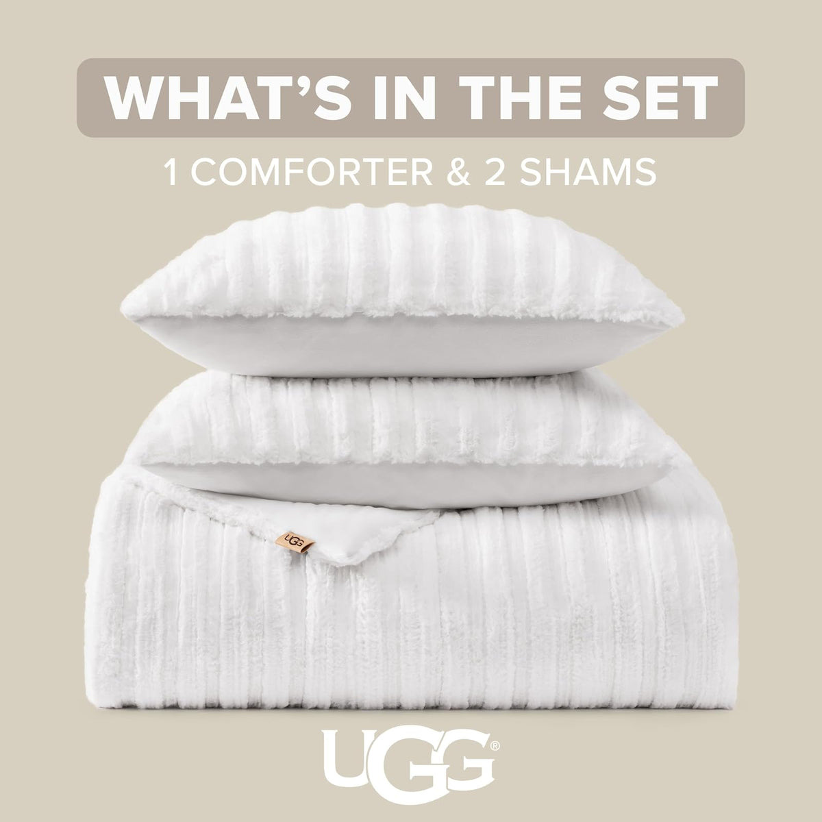 UGG 13079 Kenzie - Juego de edredón de tamaño matrimonial, Suave, Lujoso, Estilo Hotel, cómodo y con Dos Fundas de Almohada, matrimonial/Queen, Nieve