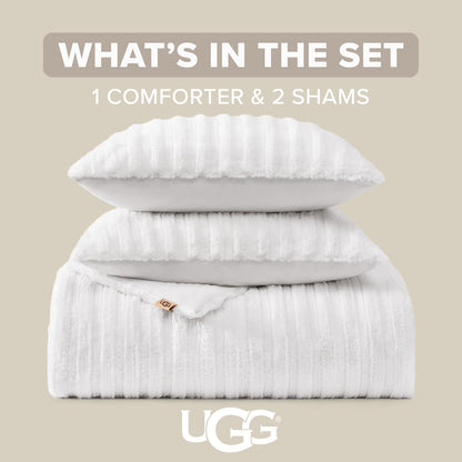 UGG 13079 Kenzie - Juego de edredón de tamaño matrimonial, Suave, Lujoso, Estilo Hotel, cómodo y con Dos Fundas de Almohada, matrimonial/Queen, Nieve