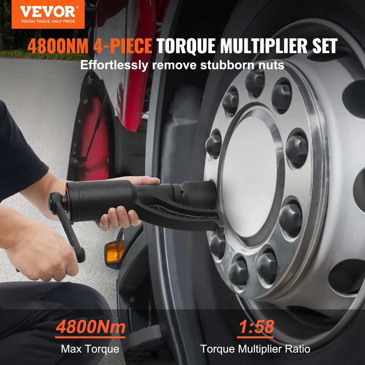 VEVOR Llave Multiplicadora de Par 25,4 mm Relación 1:58 Multiplicador de Fuerza con 4 Vasos Caja Multiplicadora de Par de Acero de Aleación para Quitar Tuercas de Rueda Automóvil Taller Garaje