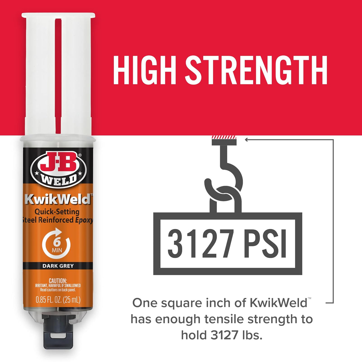 J-B Weld Epoxy KwikWeld de Alta Resistencia, Fraguado en 6 Minutos, Gris Oscuro, Paquete de 2, 25 ml, 50176-2