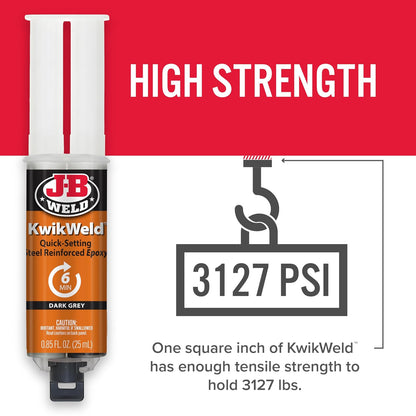 J-B Weld Epoxy KwikWeld de Alta Resistencia, Fraguado en 6 Minutos, Gris Oscuro, Paquete de 2, 25 ml, 50176-2