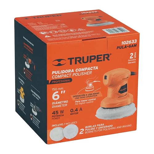TRUPER Pulidora Orbital de Mano de 6 in 45W, Naranja