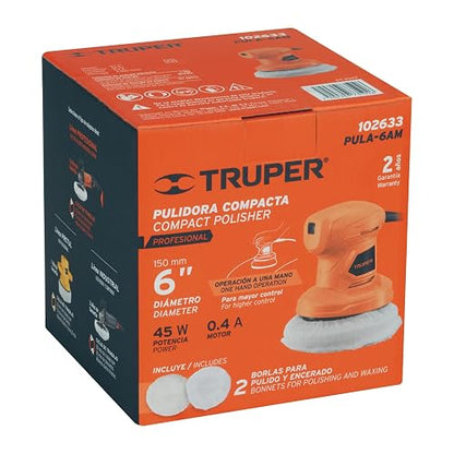 TRUPER Pulidora Orbital de Mano de 6 in 45W, Naranja
