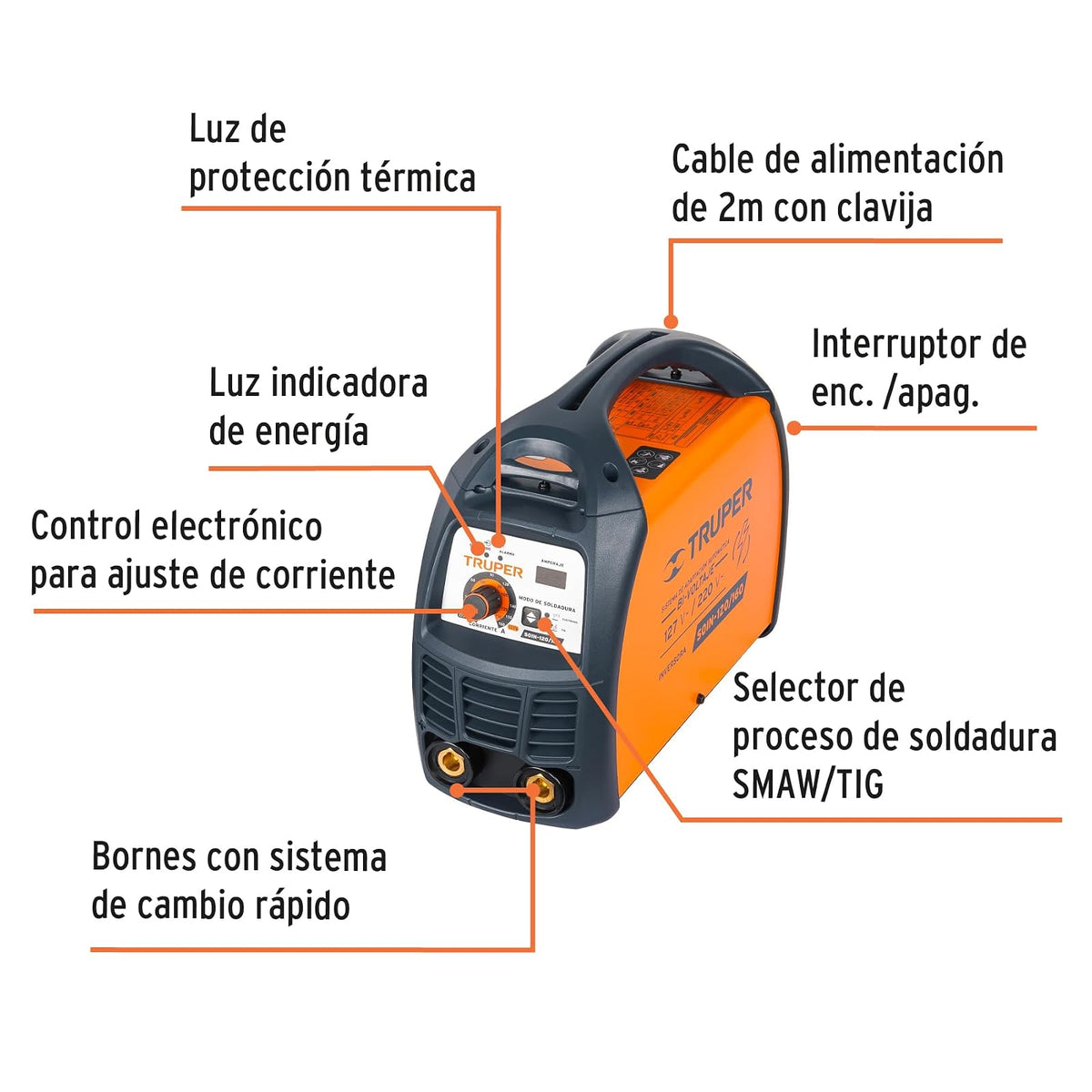 Truper SOIN-120/160, Soldadora inversora bi-voltaje 160 A 127 V/220 V ligera y compacta