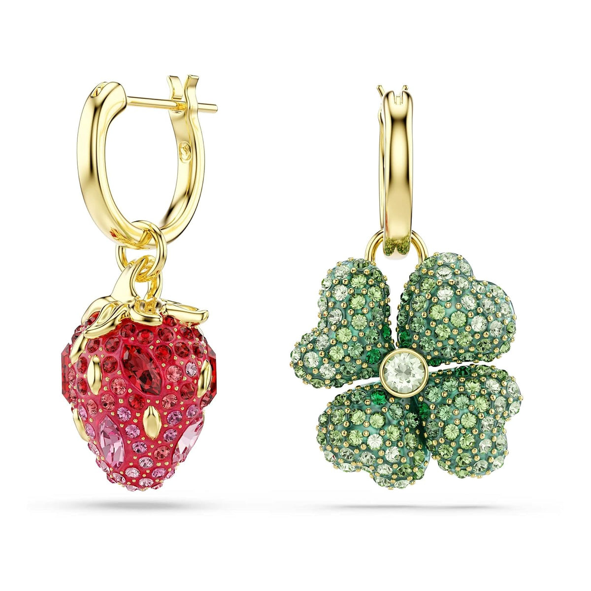 Swarovski Idyllia - arete colgantes (3), catarina, trébol, fresa, multicolor, baño dorado