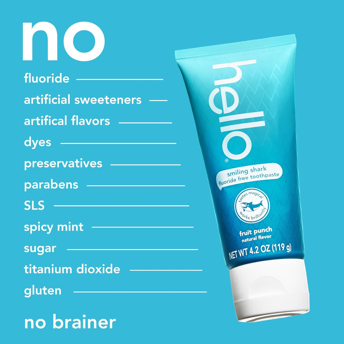 hello- â€œSmiling Shark Fluoruro Libre De Pasta De Dientes Para Niños, Ponche De Frutas Naturales, Tubo De 4.2 Oz